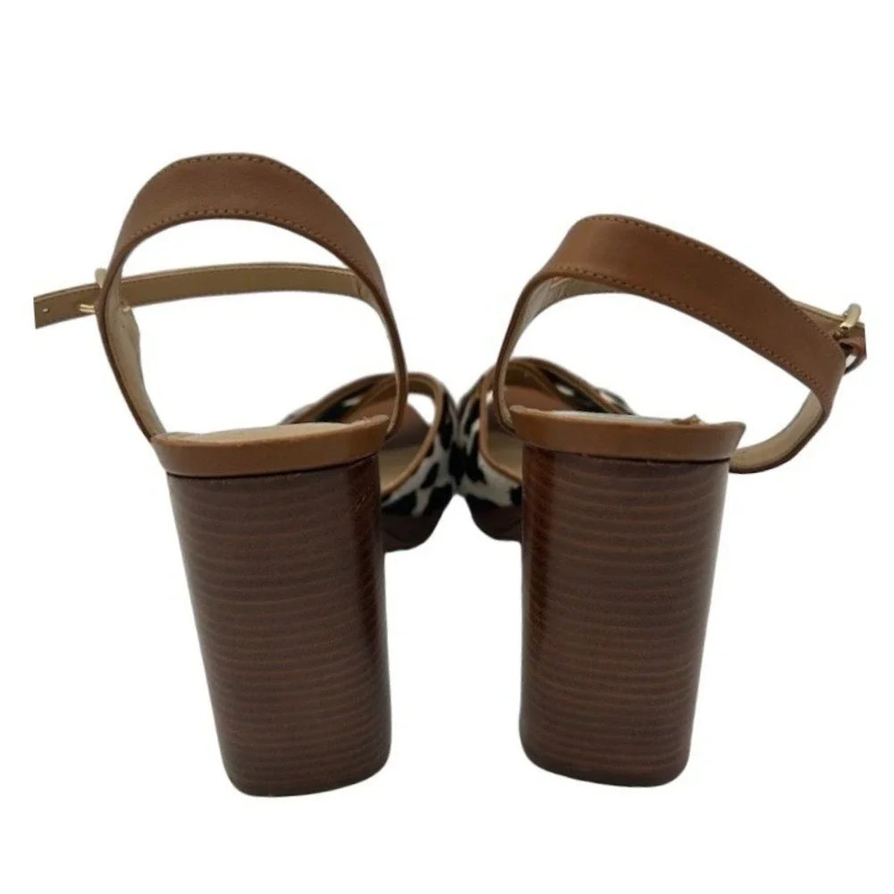 Michael Kors Leopard Print Calf Hair Block Heel Sandals Women's Size 8 Tan Brown